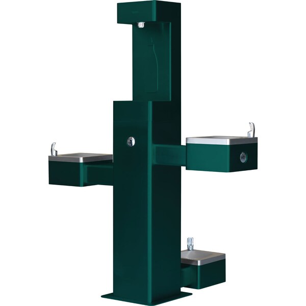 Global Industrial Outdoor Bottle Filler & Bi-Level Drinking Fountain & Pet Station, Green Powder Coat 761221GN - main